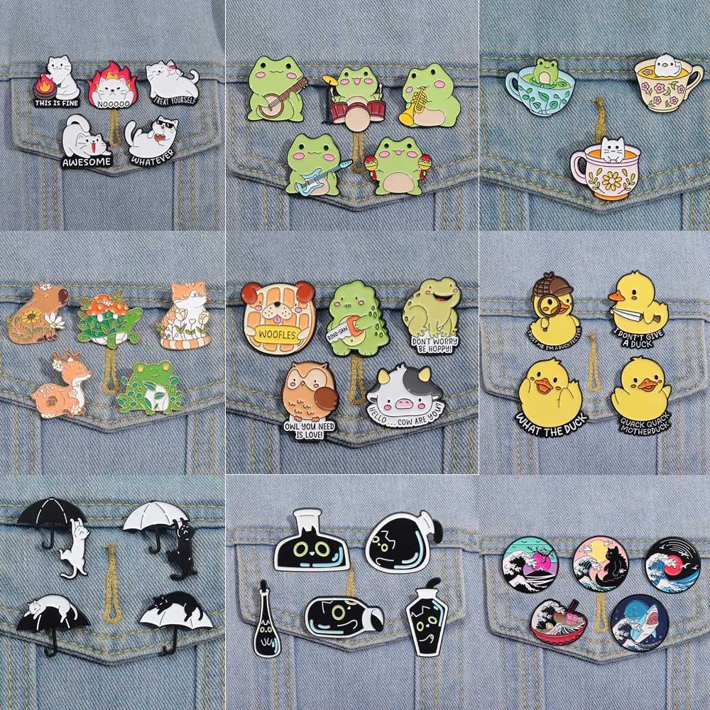 4-5 cute animal breasts red wine flame umbrella bottle black cat music frog cup flower corn cake duck badge clothing lapel pin W240815