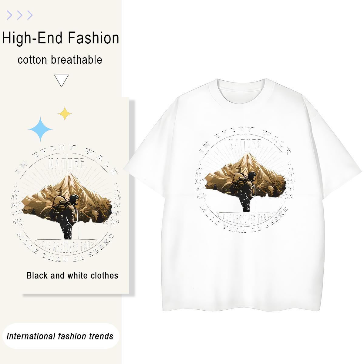 Unisex mountains 230g Cotton Men Tshirts Sport Short Sleeve O-Neck T Shirts Men Wholesale Anime Print Tops Shirt