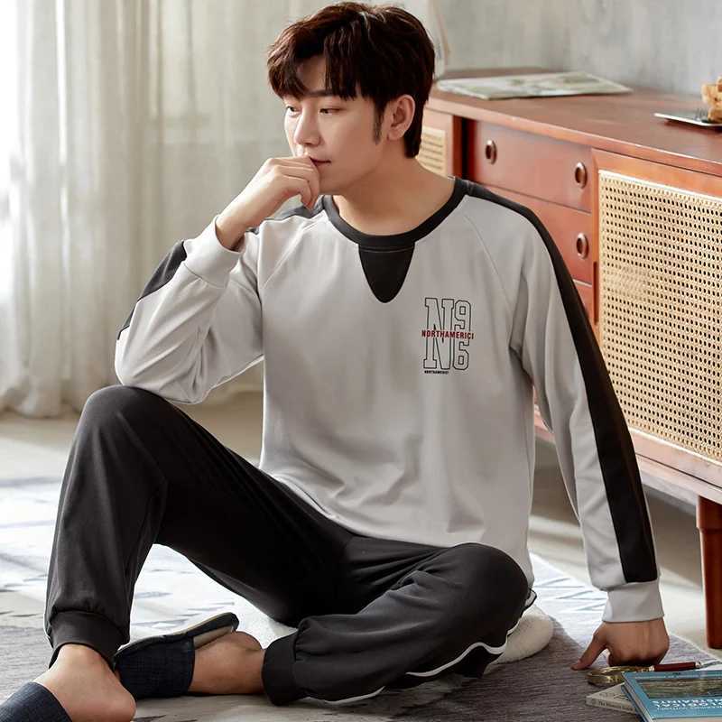 Plus Size L-3XL Mens Pajama Casual Cotton Printed Pajama Set Mens Pajama Pjs Spring PajamaW240719