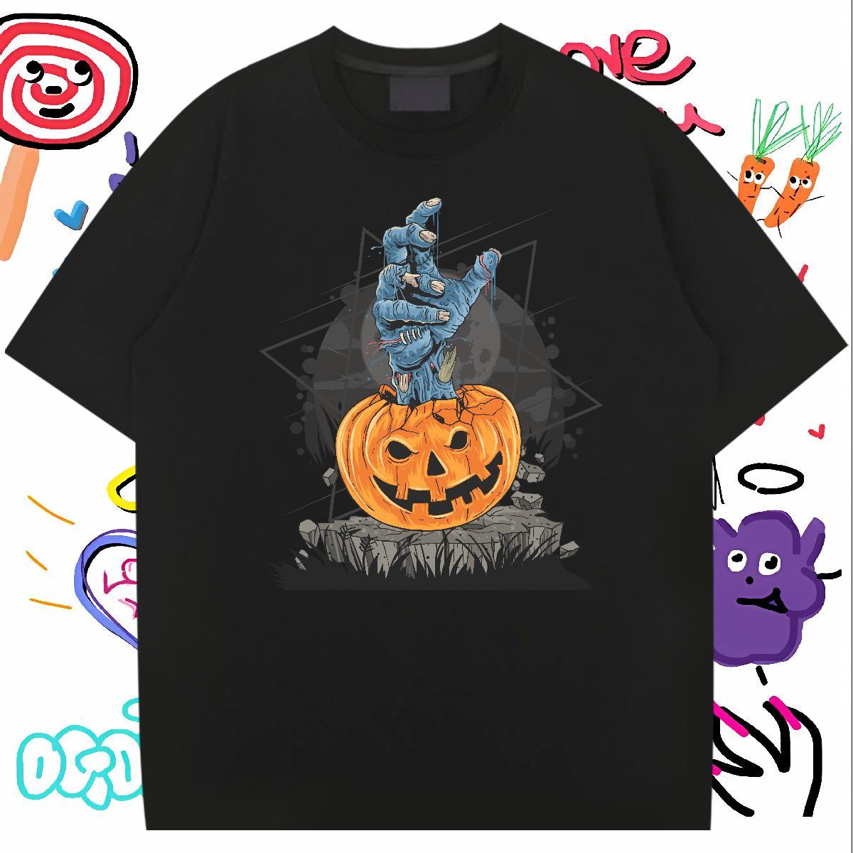 Unisex T Shirts Men pumpkin Breathable Short Sleeve Anime Printing Street Plus Size Cartoon 230g Cotton Mens Tshirts Custom Polos