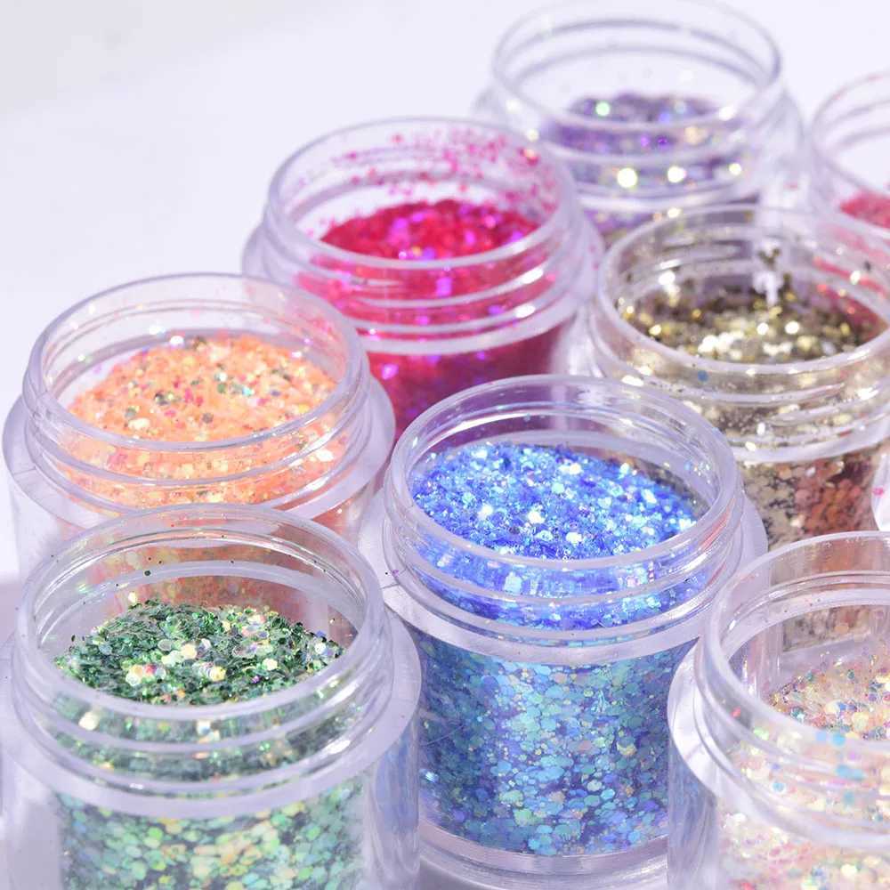 1Bottle Shiny Chunky Glitter Mixed Hexagon Nail Art Sequin Powder Holographic Sparkly Flakes Slices Manicure Nail Art DecorationXJ240815