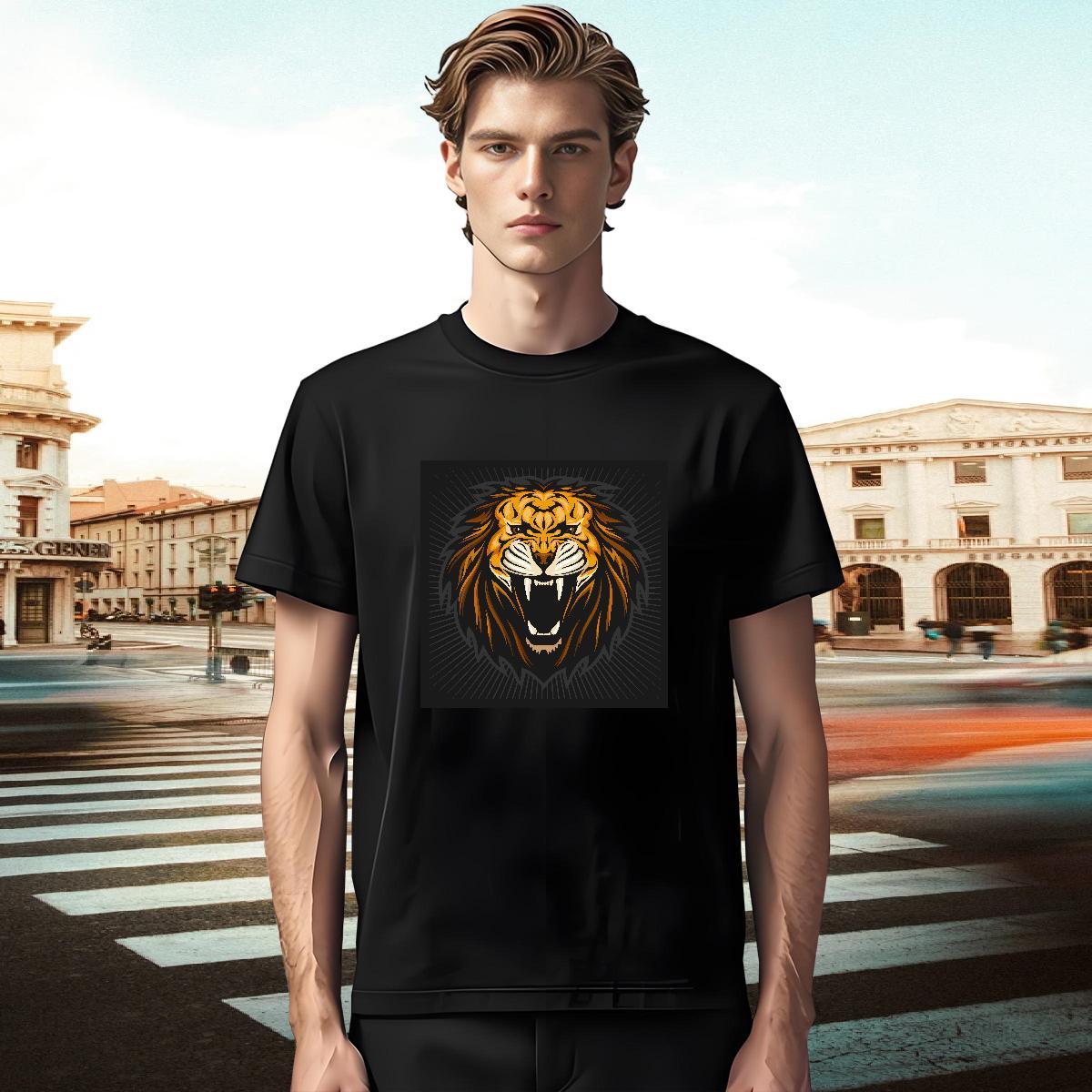 Brand T-Shirts lion Breathable Short Sleeve Daily Outfit Oversized 3XL 4XL 230g 100% Cotton Tshirt for Man Woman Fashion New Clothings