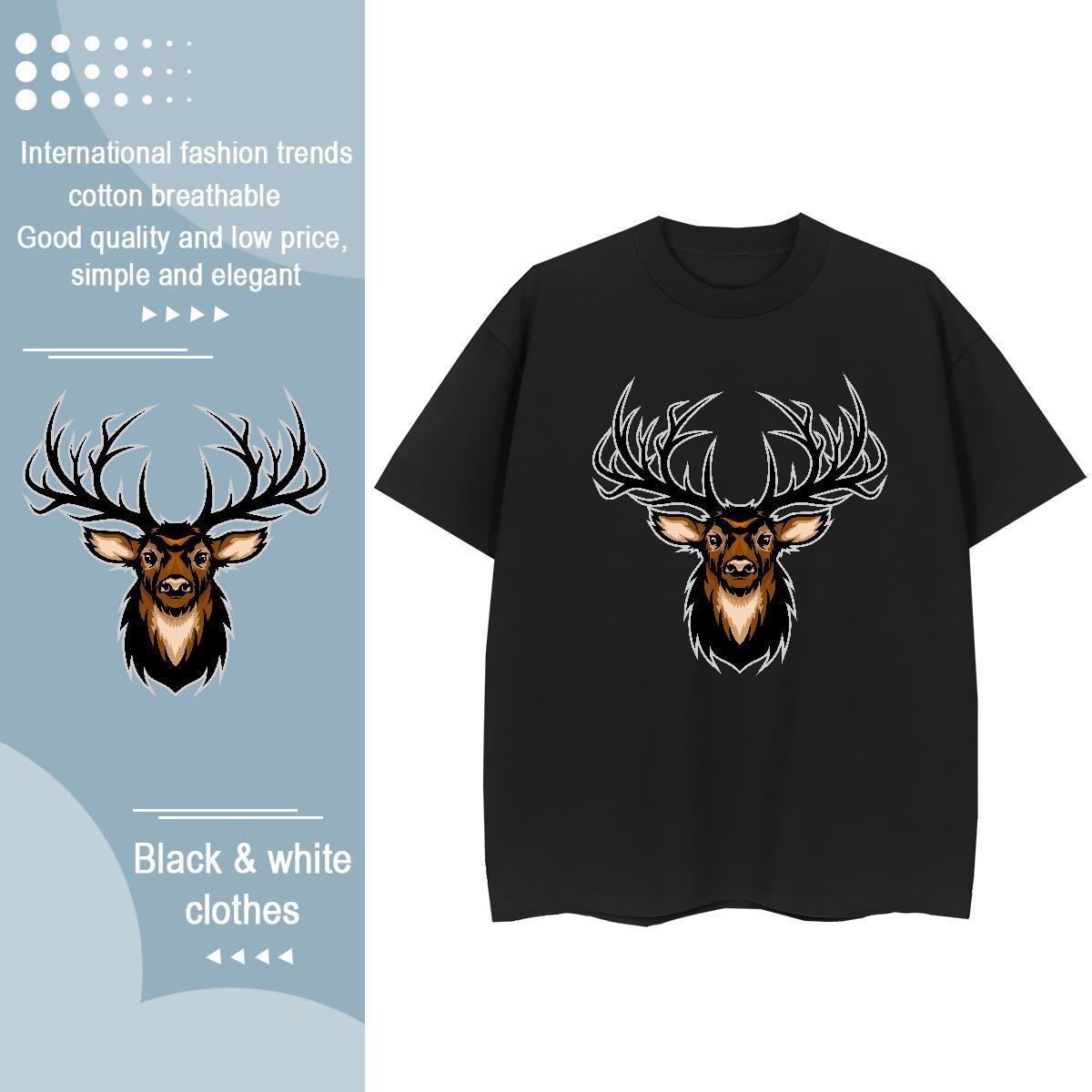 High Quality T Shirt For Man deer Crew Neck Anime Printing Street Cartoon Print 230g Pure Cotton Men Tops Tees New Clothes