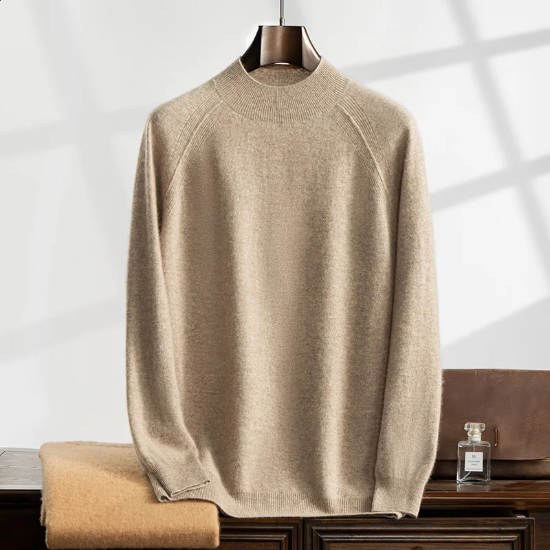 MVLYFLRT AutumnWinter Mens Half High Collar Sweater 100% Cashmere Knitted Pulled Solid Color MV2407 240819