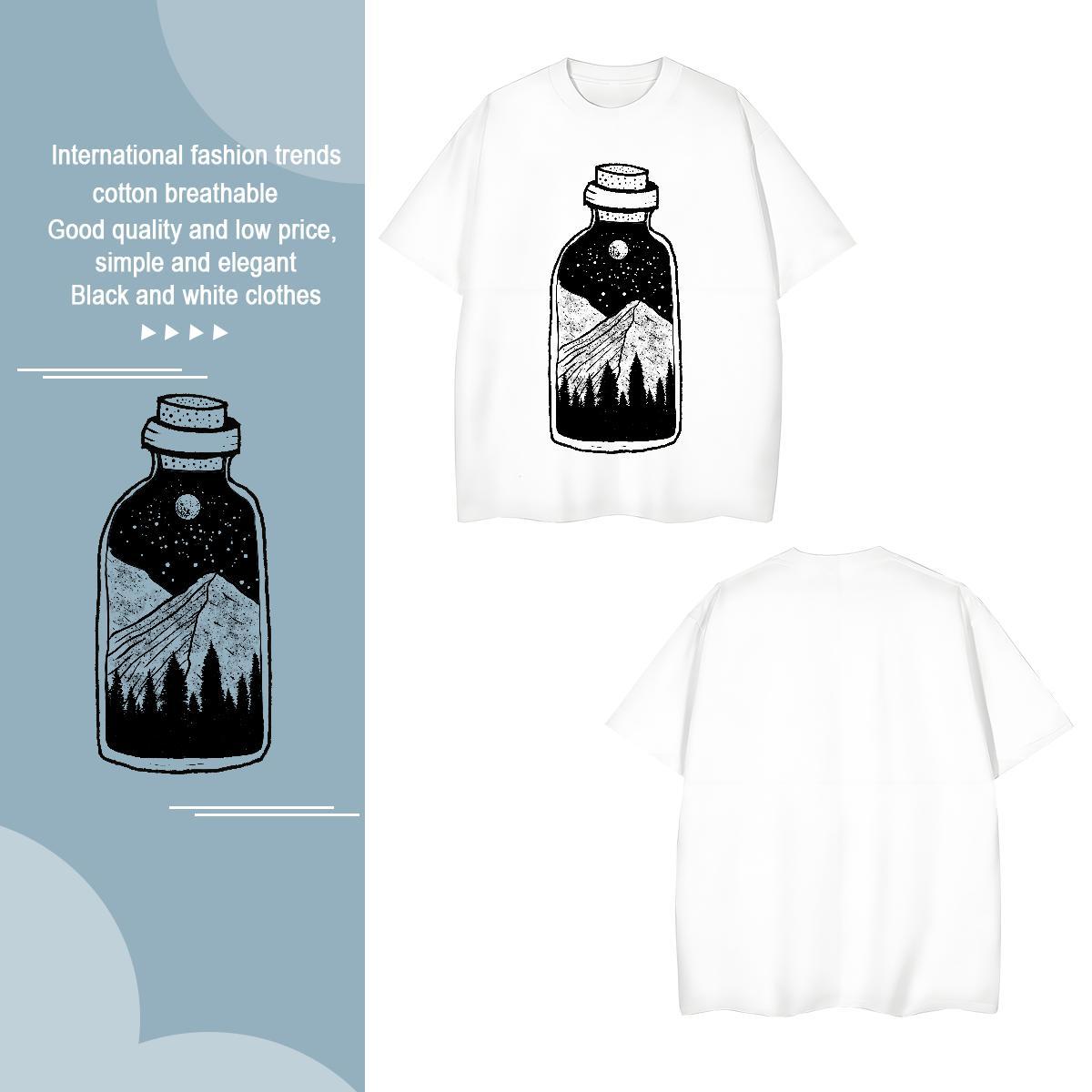 Comfortable mountains 230g Cotton Tshirt for Man Woman Summer Casual Short Sleeve O-Neck Man T Shirts New Designer Black Oversized Clothings