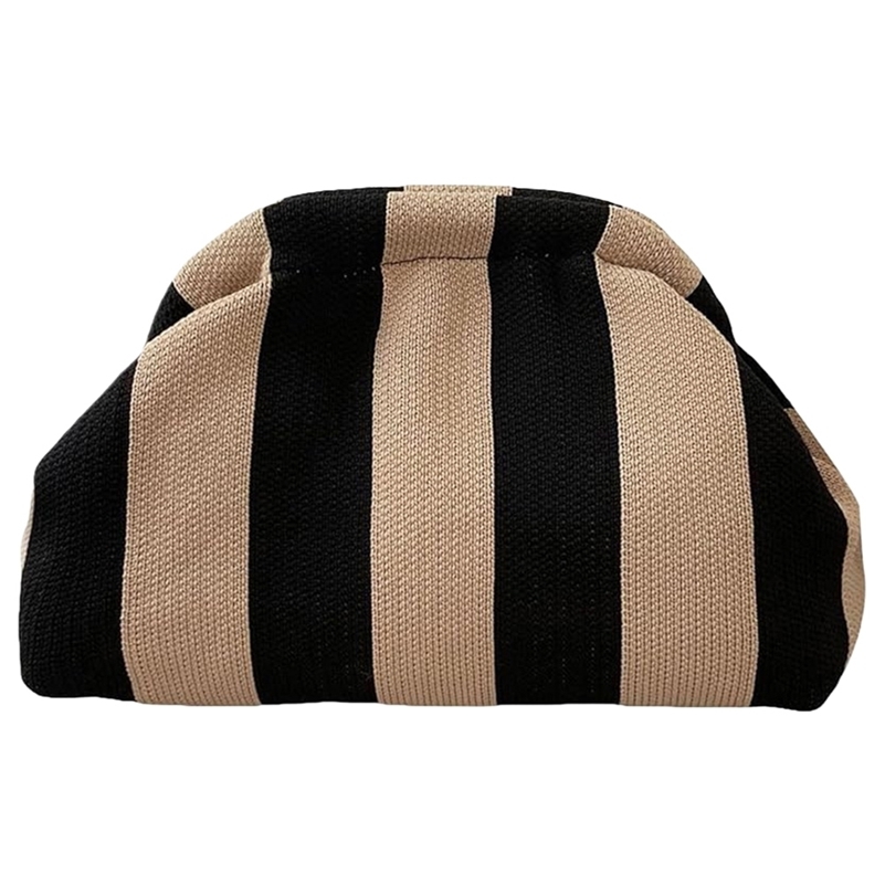 Women Knit Stripe Purse Knitted Clutch Purse Contrast Color Knitting Dumpling Clutch Casual Colorblock Bag Woven Bag for Female 240820