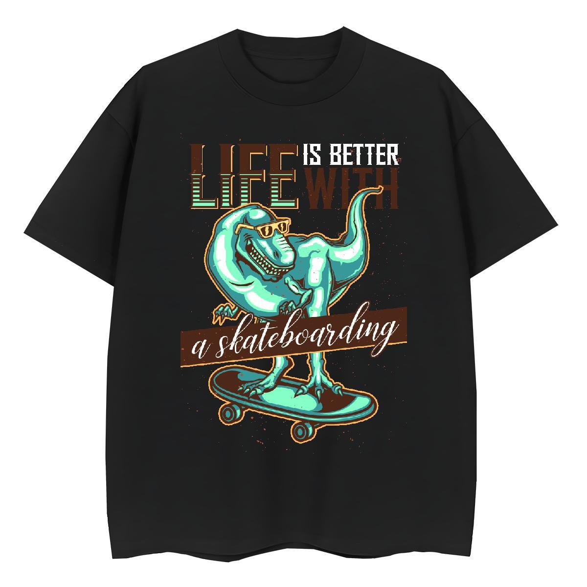 New Designer Mens Tshirts dinosaur Hip Hop 230g Pure Cotton Tee Shirt O-Neck Short Sleeve Cool T-Shirts Cartoon Print