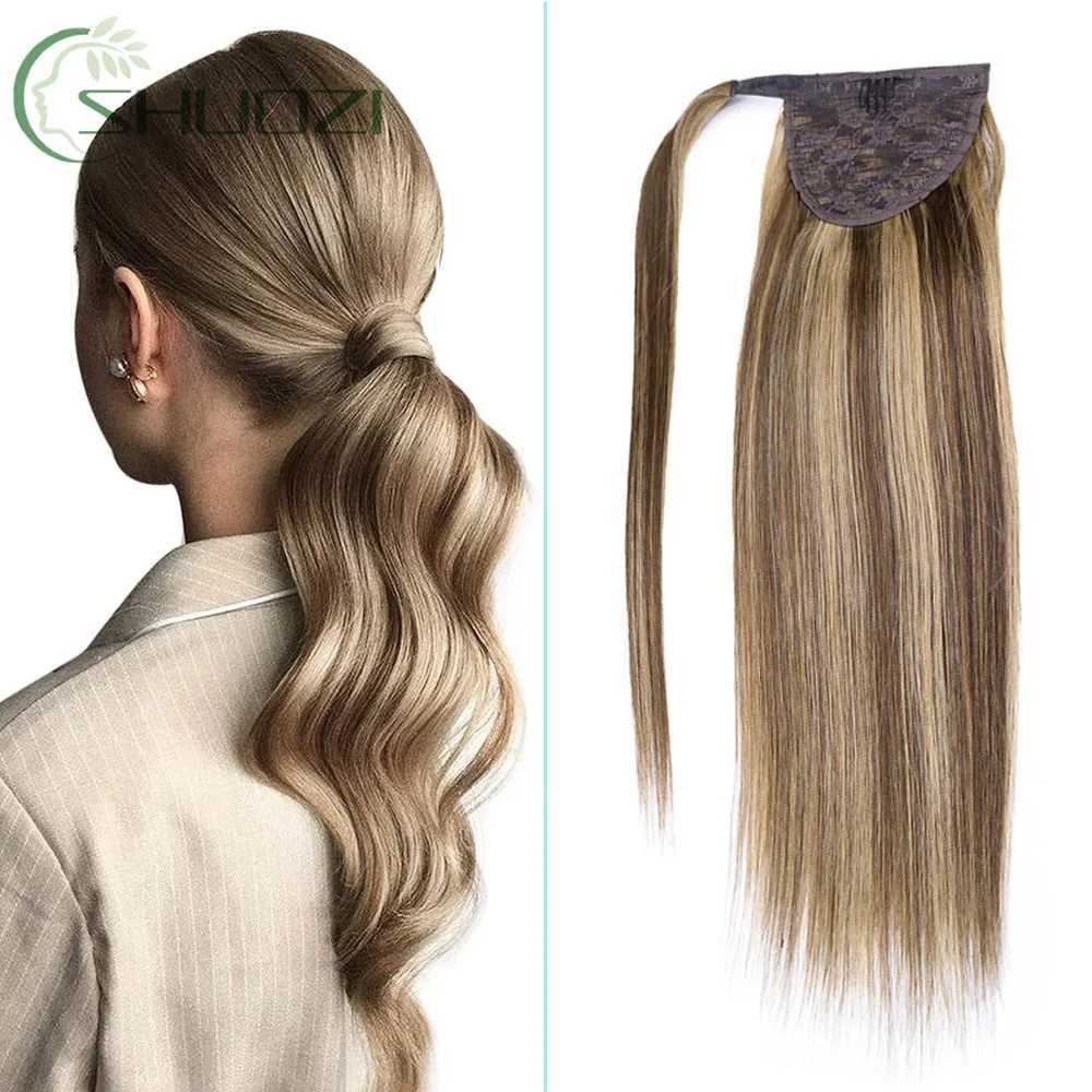 Ponytail human hair natural human hair extension real human hair female fake tail smooth human natural ponytail W240817