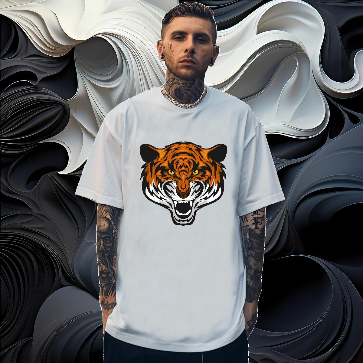 2024 DIY Men Tees tiger Home Outdoor 230g Pure Cotton Tees Shirts O-Neck Short Sleeve Popular T-Shirts for Men Asian Size