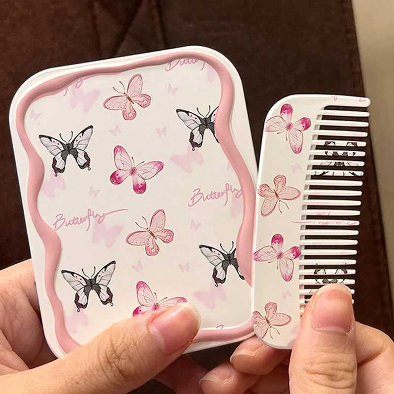 Colorful Butterfly Flip-Top Folding Makeup Mirror Portable Pocket Mirror Women Rectangle Cosmetic Make Up Mirror With Comb Y240819