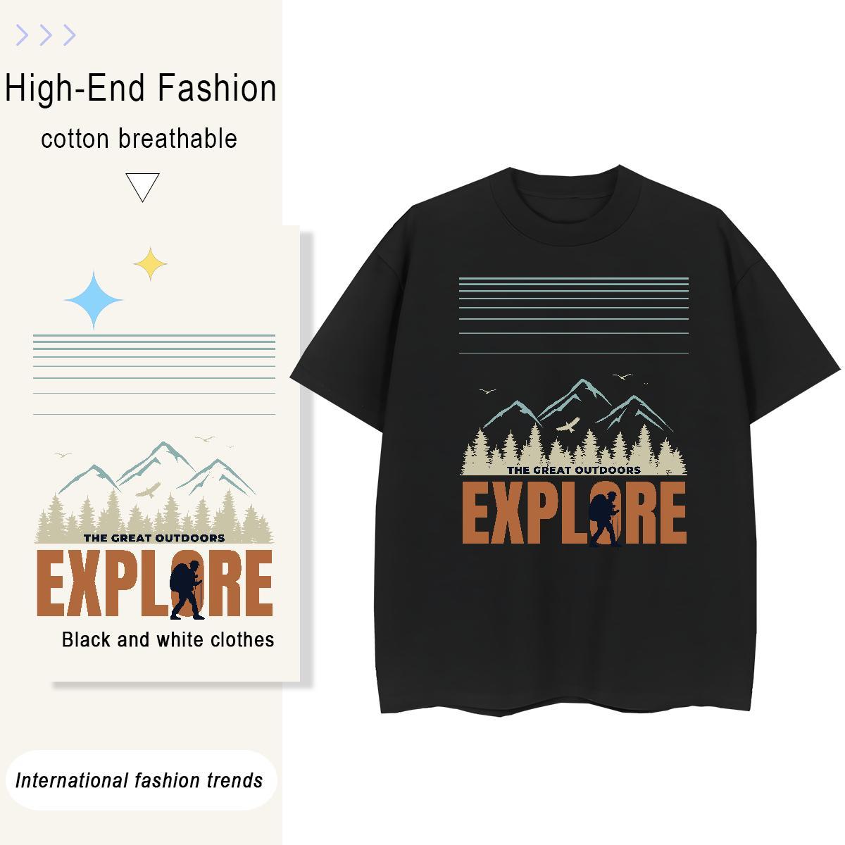 Fashion Unisex Tshirts Street Casual Breathable Short Sleeve Tee Shirt Female 230g Pure Cotton mountains Cartoon Anime T-Shirts