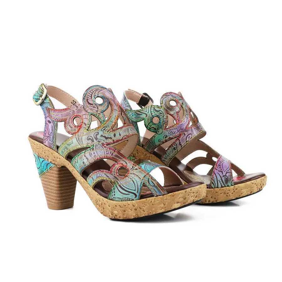 Vicconfy Vintage High Heel Leather Womens Sandals CL240806