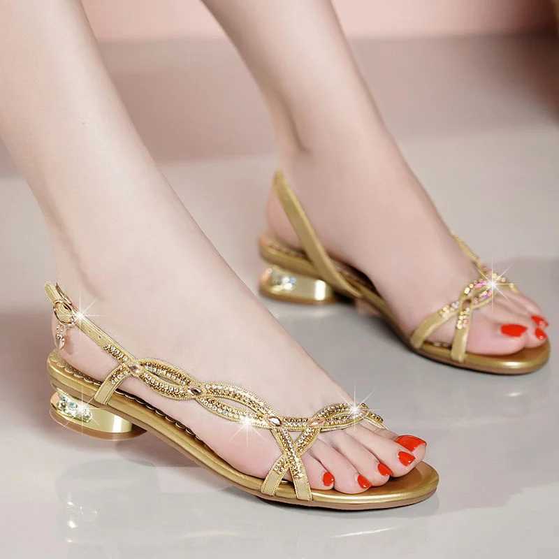 Temperament Elegant Rhinestone Sandals Summer Low Heel Shoe New Open Shoes Rhinestone Gift Fashion Flat Women Sandal CL240806