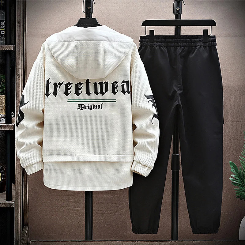 Autumn Men Tracksuit Casual Joggers Hooded Spring Sportswear Jackets Pants 2 Piece Sets Hip Hop Running Sports Suit 240819
