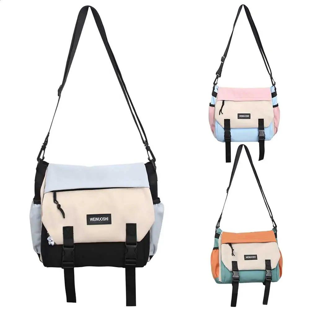 Unisex Simple Postman Bag Large Capacity Leisure Sling Bag Contrast Color Nylon Satchel Bag for College Travel Business 240819
