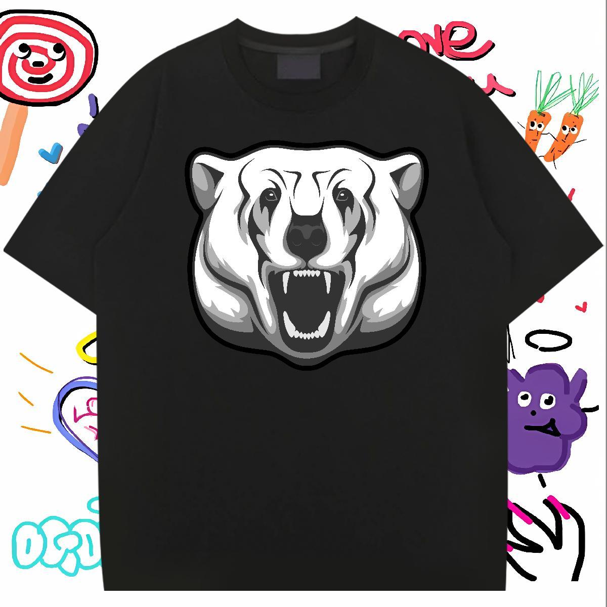 Loose T-Shirts for Men bear Breathable Short Sleeve Casual Asian Size 230g Cotton Men Tees Casual New Clothings