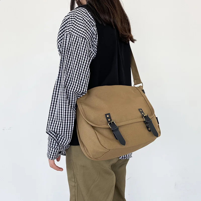 Unisex Canvas Women Shoulder Bag Vintage Large Capacity Satchel Japanese Fashion Matching Shopping Student Tote 240819