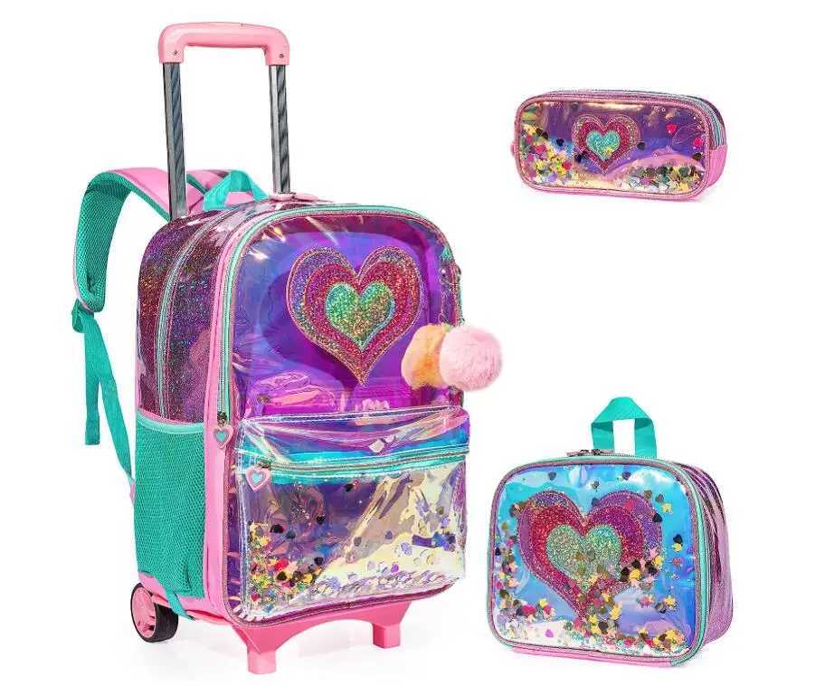School Trolley Bag Set for girls School Rolling Backpack Bag 2 Wheels School Wheeled Backpack Kids Rolling Backpack Trolley Bags Y240820