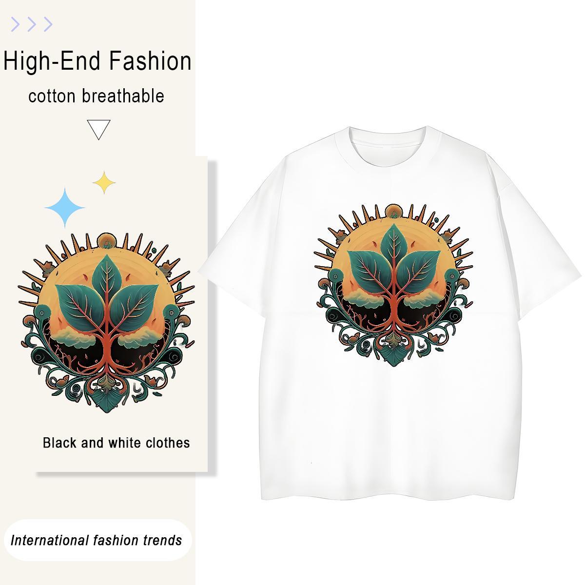 2024 Tshirt for Man Woman tree Outdoor 230g 100% Cotton Tees Round Neck Short Sleeve Soft T Shirt For Man Anime Print