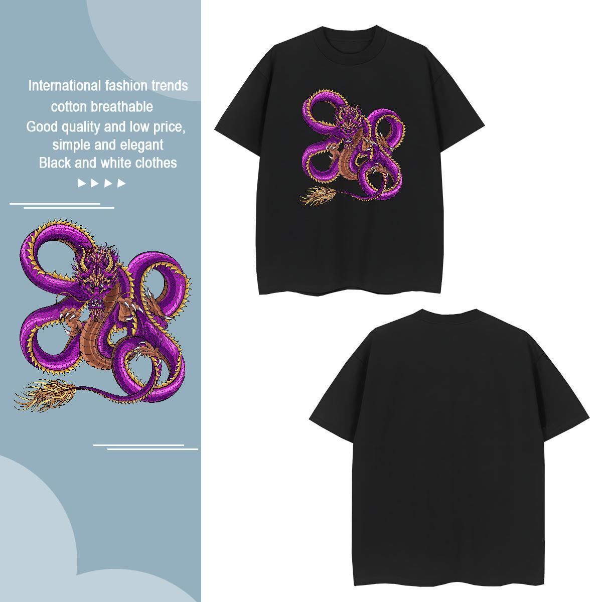 Man T Shirts 230g 100% Cotton dragon Beach Breathable Short Sleeve Anime Men Tshirts Fashion Design Loose Fit Tops Shirt