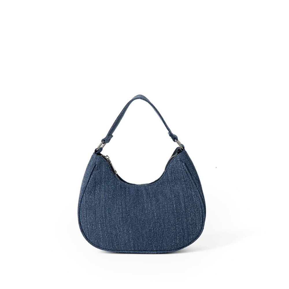 New women's summer versatile denim bag with a sense of luxury, fashion trend, semi-circular handbag for work and commuting women