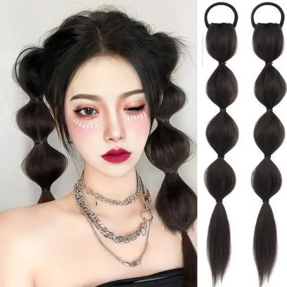 Female Bubble Plaque Synthetic Wig Double Ponytail Hair Extension Sweet Cold Simulated Hair Natural Temperature Artificial Wig W240817