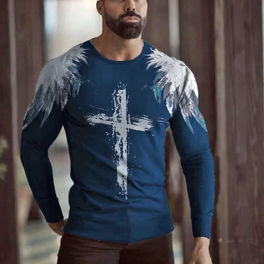 2023 Spring And Autumn New Mens Large Long Sleeve T-shirt 3d Digital Printing Fashion Round Neck TopXJ240819