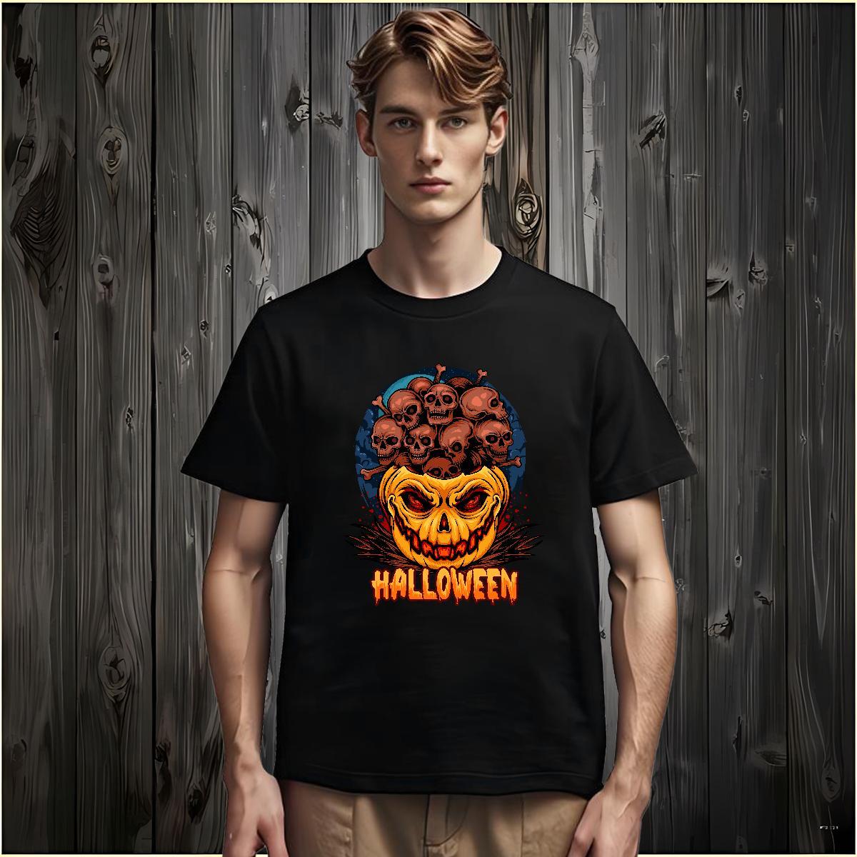 Free Shipping Men Tshirts halloween Sports Casual 230g Cotton Top Tees Breathable Soft T-Shirts for Men Floral Print