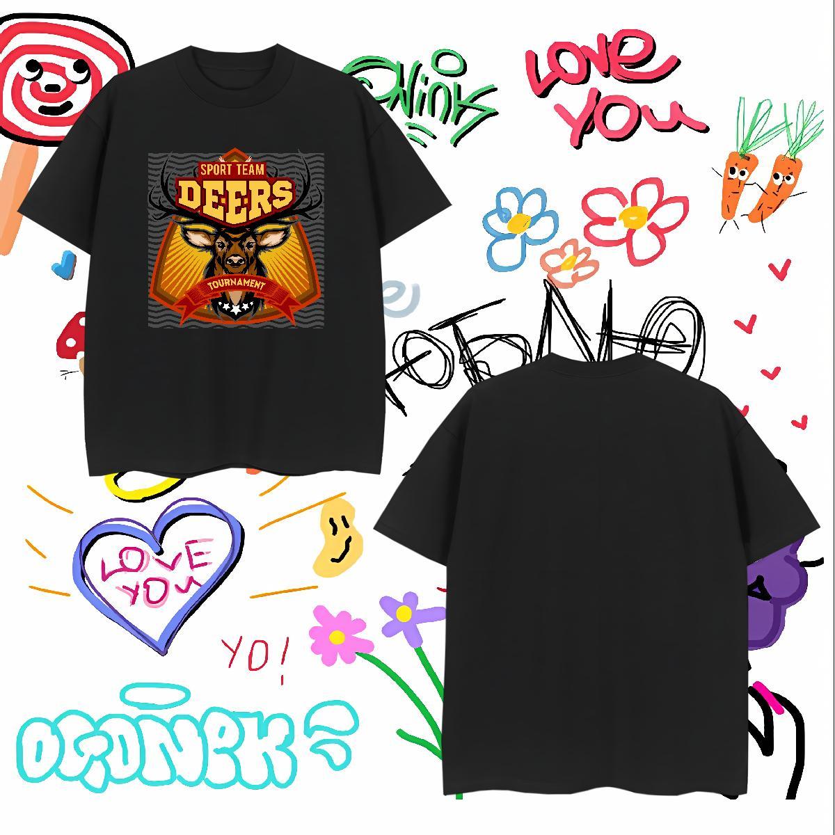 Comfortable Mens T Shirts deer Breathable Short Sleeve Street Wear Oversized 4XL 230g Pure Cotton Men Tees Casual New Tops Tees