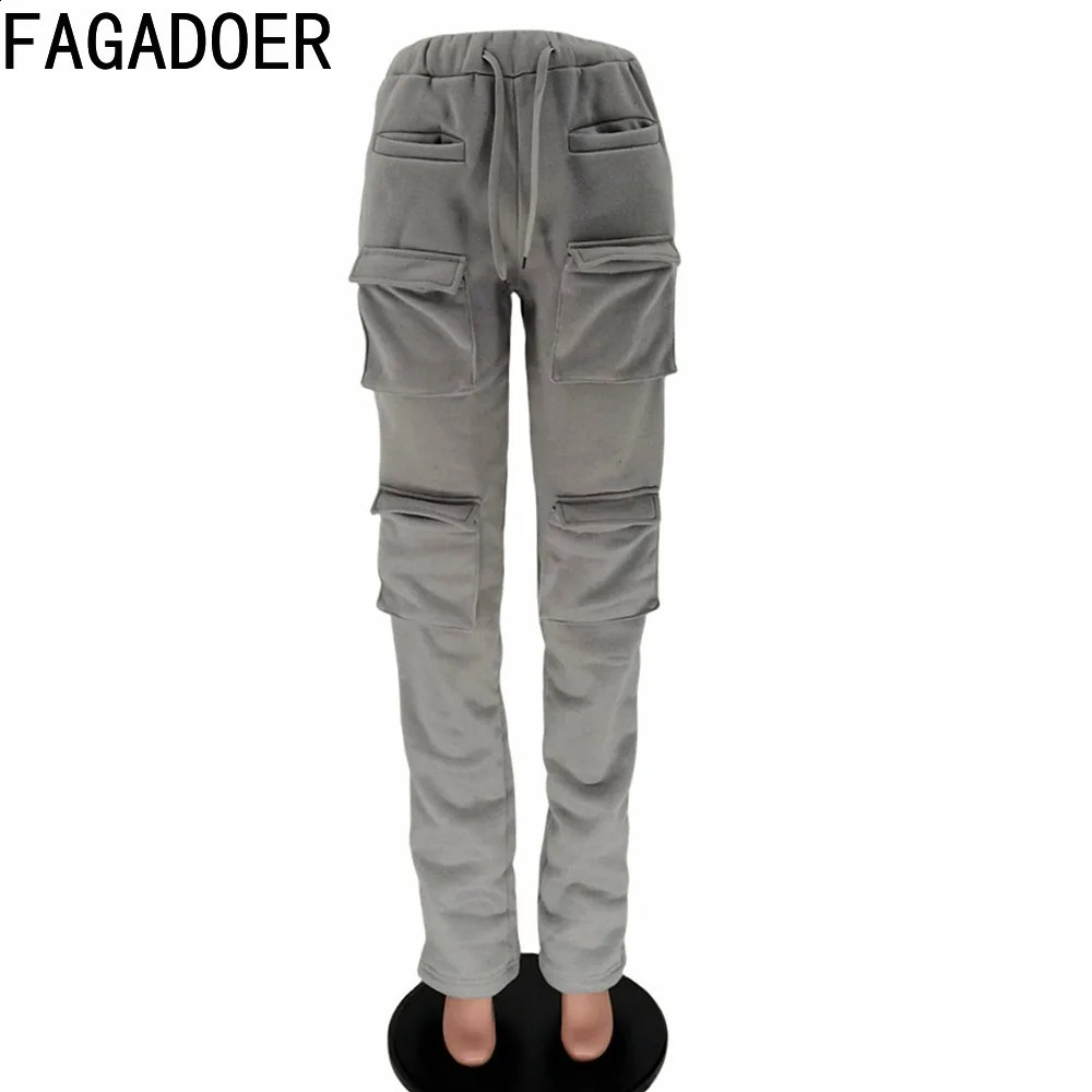 FAGADOER Autumn Cargo Pants Women Retro Y2k Streetwear Trousers Casual Baggy Straight Pants Wide Leg Pockets Joggers Sweatpants 240819