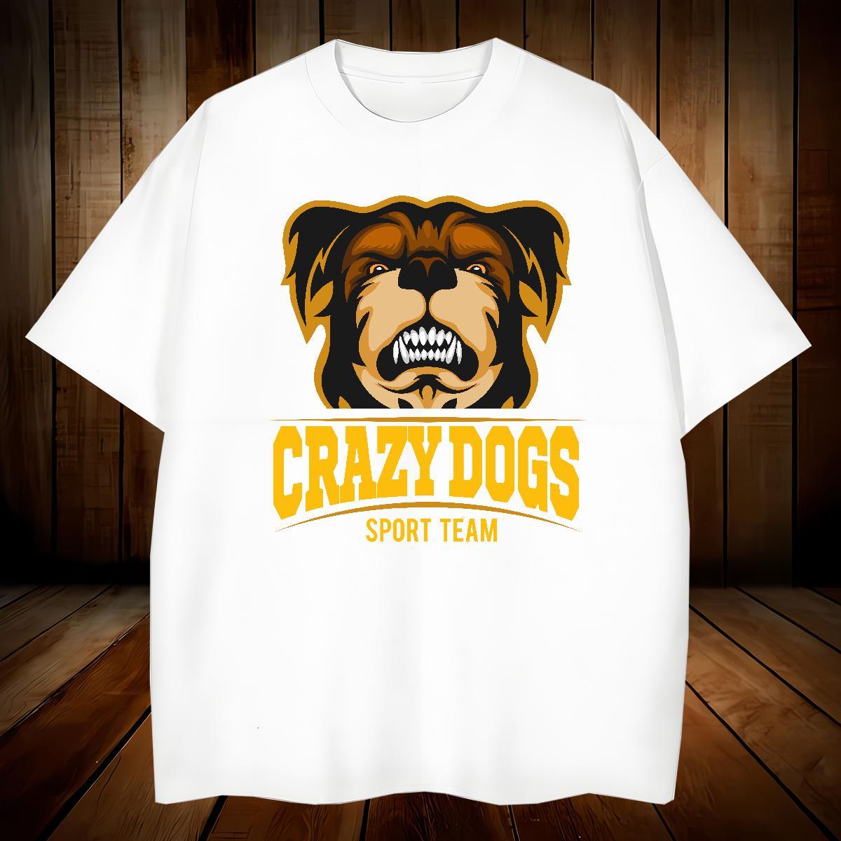 Fashion Design Couples T Shirts crazy dog Sports Casual 230g Cotton Polos Breathable Short Sleeve Loose Fit Mens T Shirts Custom Printed