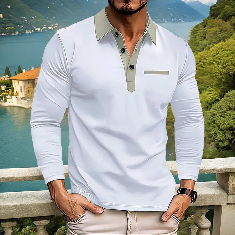 Spring and Autumn Mens Long sleeved Polo Shirt Leisure Fashion Classic V-neck Polo Shirt European and American Large Sizes 240820
