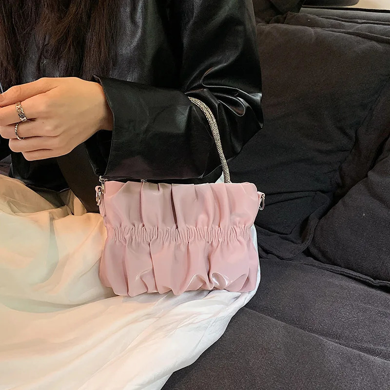 Handle Clutch Women Shoulder Crossbody Bag Ruched Handbag and Purse 2023 Trendy Messenger Band n 240819