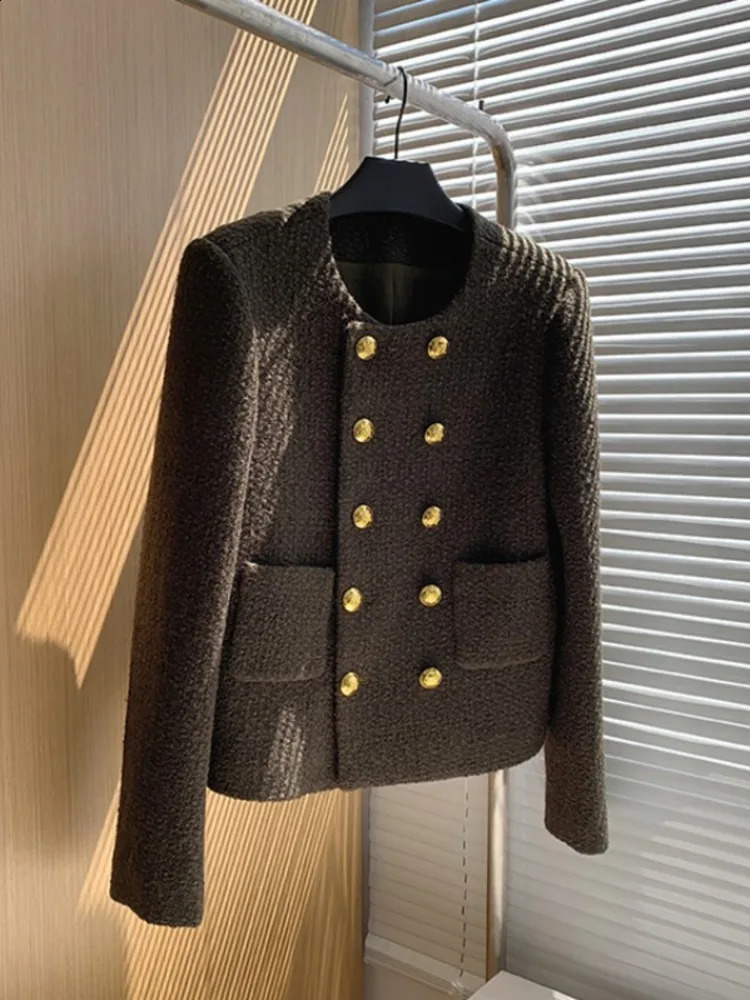 High Street French y Runway Double breasted Wool Coarse Fleece Jacket Womens Elegant Fashion Coat Casacos 240819