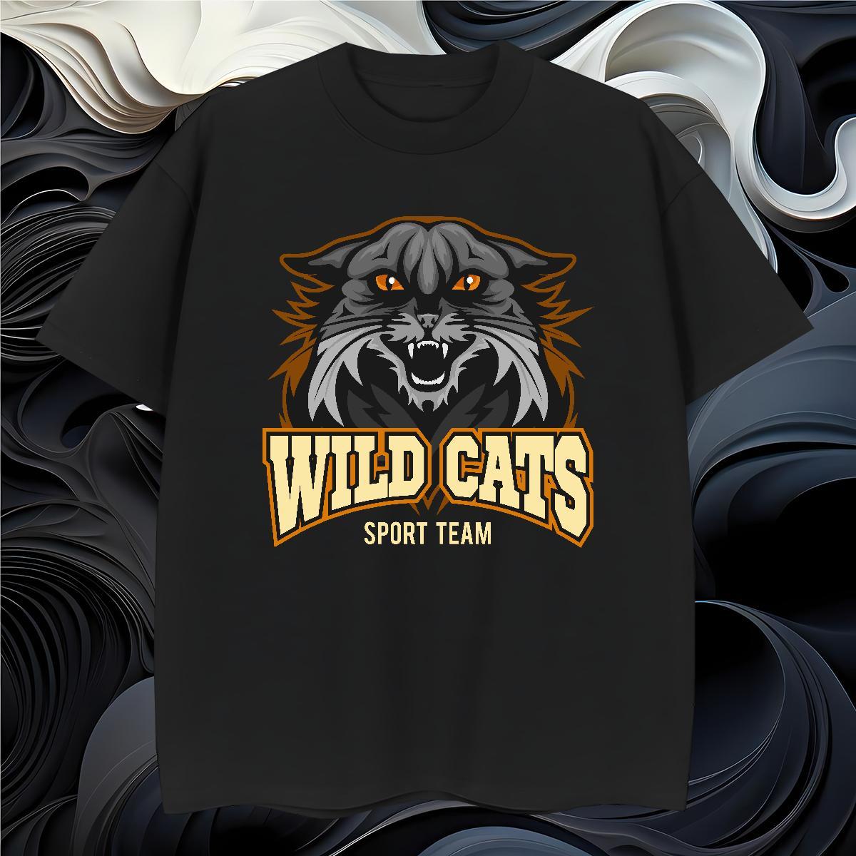 High Quality Men T Shirts wild cat Crew Neck Street wear Hip Hop Anime 230g Pure Cotton Tshirts Casual New Tees Shirts