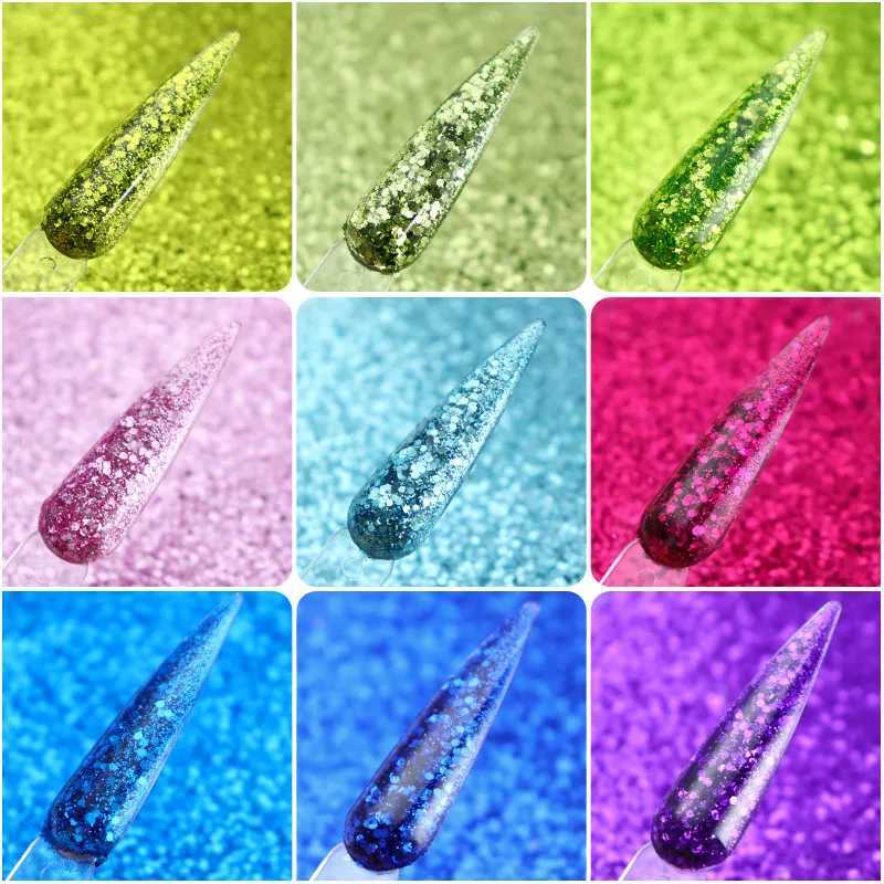 50G Pink Green Glitter for Nails Powder Sequins Mixed Bulk Decoration Shiny Iridescent Fine Pigment Manicure Accessories DesignXJ240815