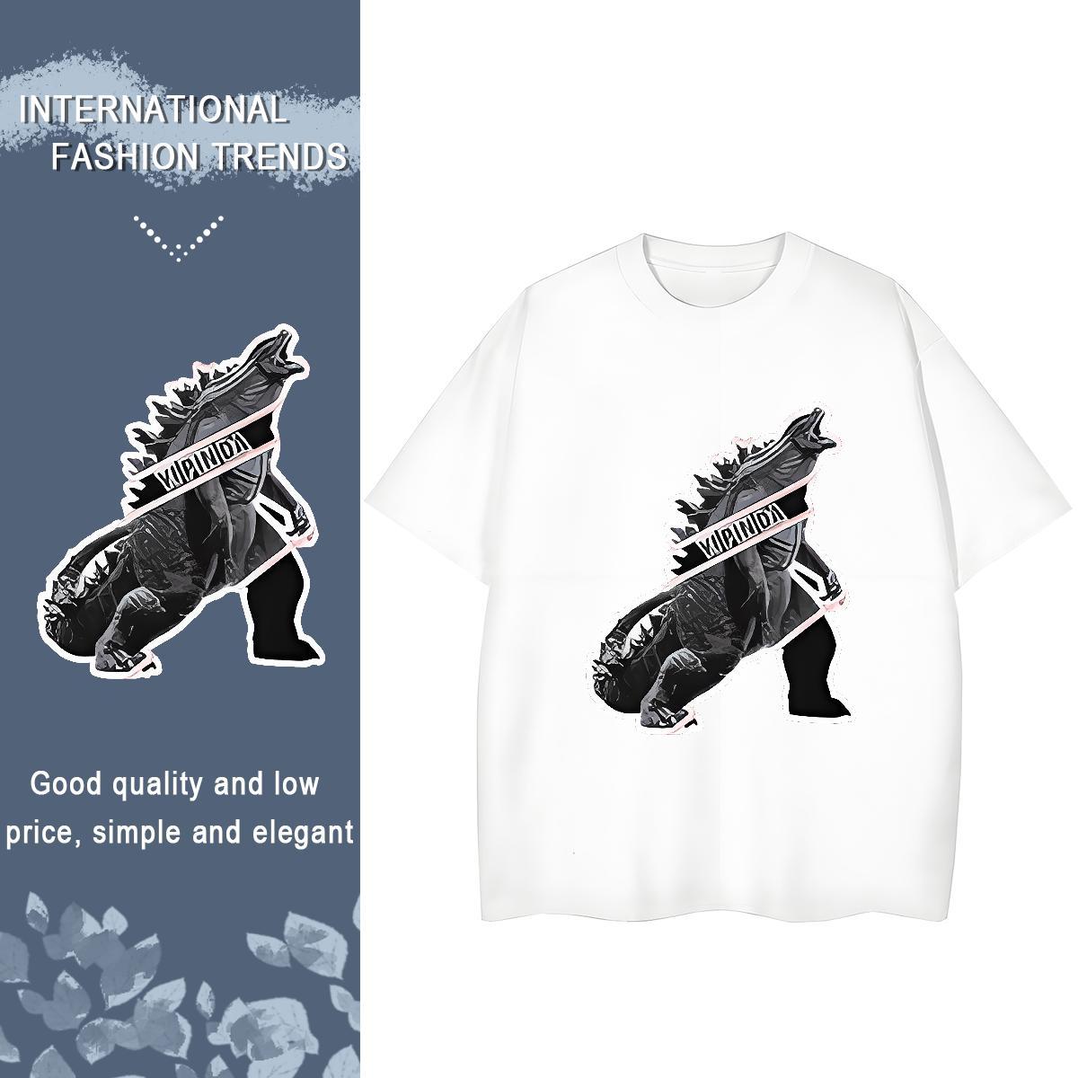 Casual New Couples T Shirts Casual Daily Wear Round Neck Short Sleeve Tops Tees Unisex 230g Cotton dinosaur Plus Size Cartoon T Shirt For Woman