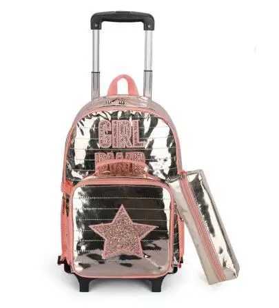 Primary School Trolley Kids Wheeled Bacpack School Bag With Wheels For Girls Primary School Trolley Bag Set Lunch Bag Pen Bag Y240820