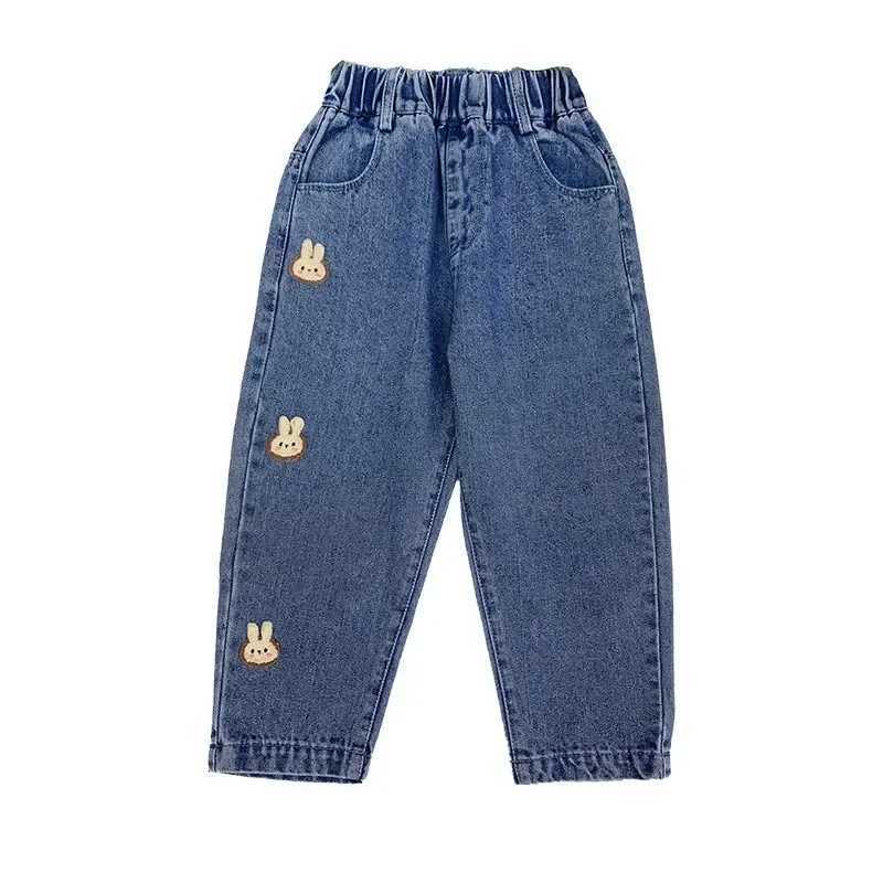 Girls Jeans 2024 Spring Fashion Comfortable Cute Cartoon Rabbit Pattern Jeans Suitable for Girls and Childrens Casual Clothing JeansW240819