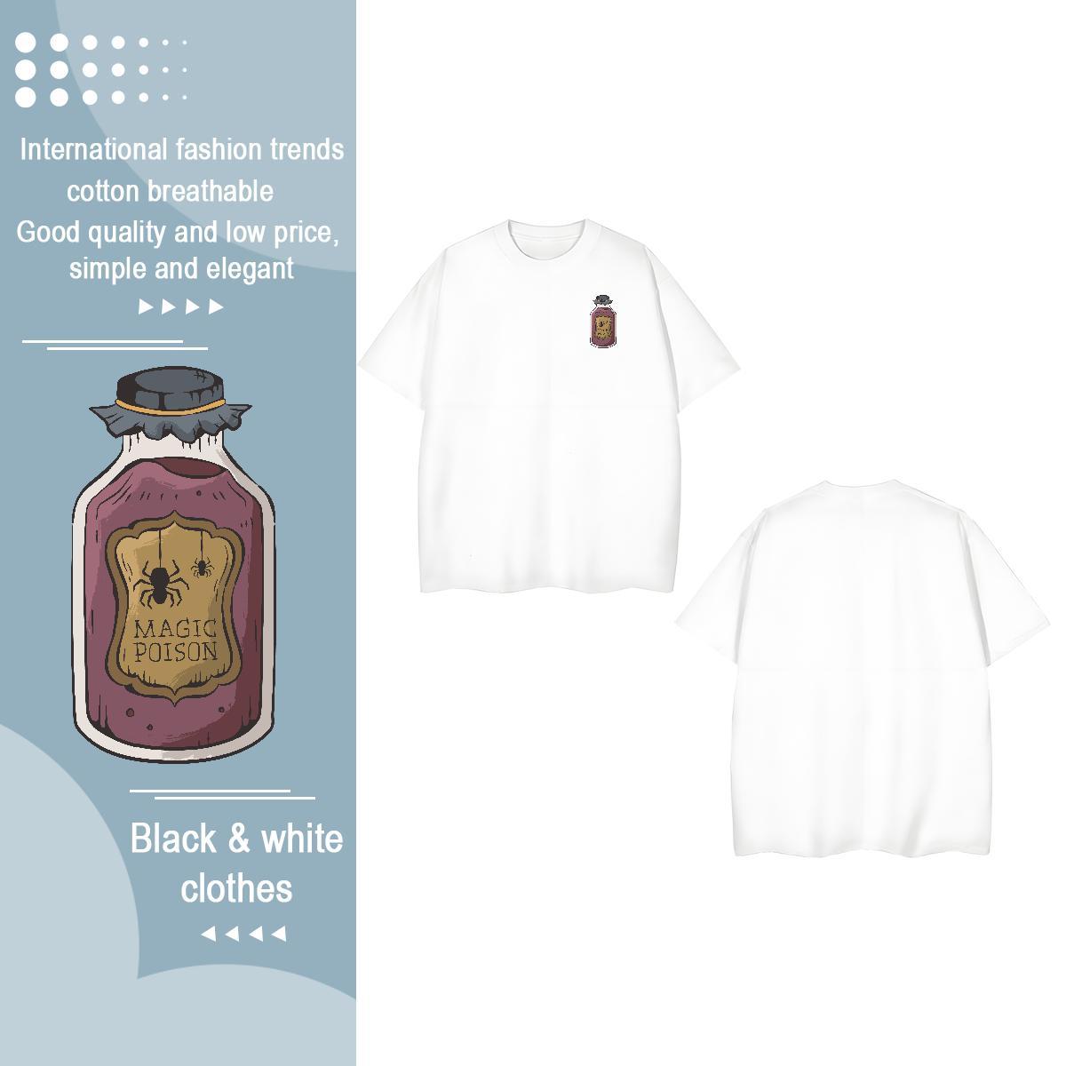 DIY Tshirts bottle Spring Summer 230g Pure Cotton Tees Shirts Round Neck Short Sleeve Comfortable T-Shirts Black White