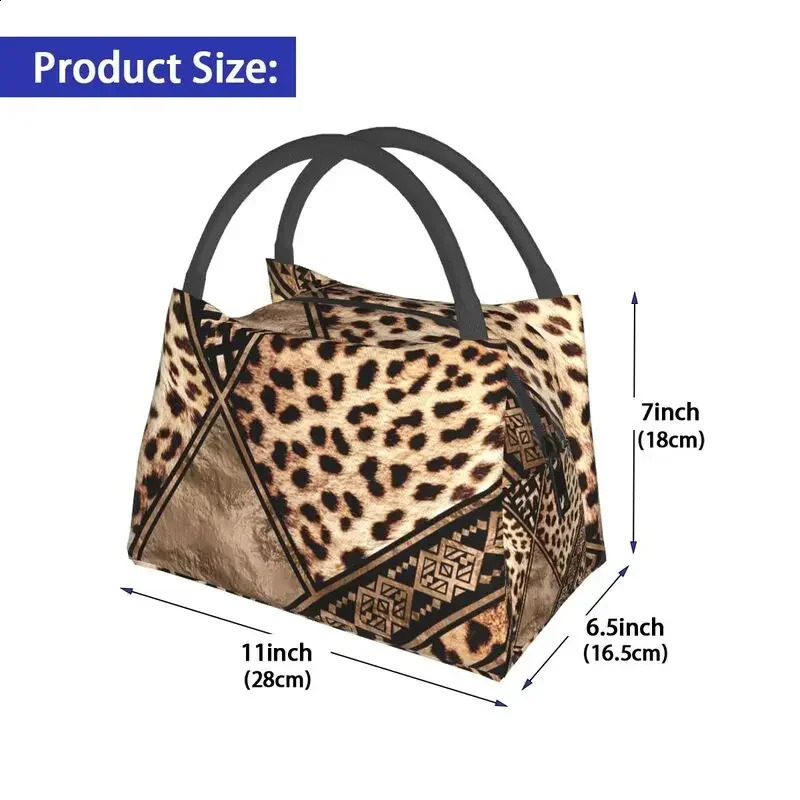 Custom Cheetah Fur With Ethnic Ornaments Printing Lunch Bags Women Cooler Thermal Insulated Lunch Box for Work Pinic or Travel 240819