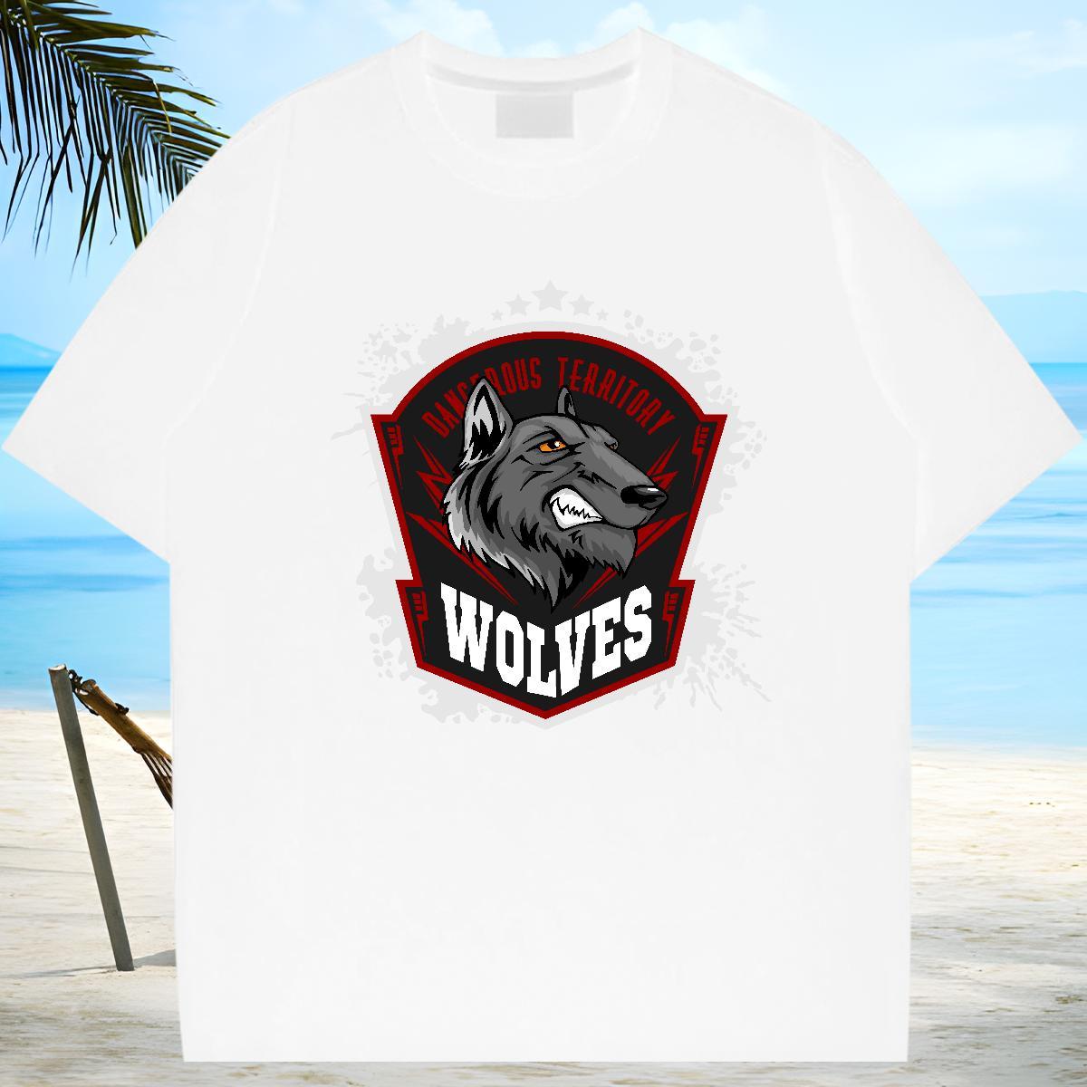 Popular T-Shirts for Men wolf Breathable Crew Neck Street Wear Oversized 4XL 230g Pure Cotton Men Clothes T-Shirt Fashion Casual Tops Shirt