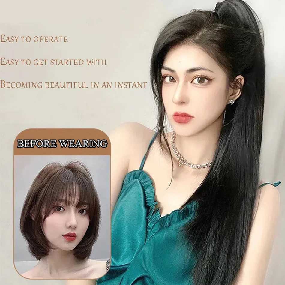 22 inch straight synthetic claw clip ponytail extension brown black synthetic ponytail wig with mini claw clip W240817