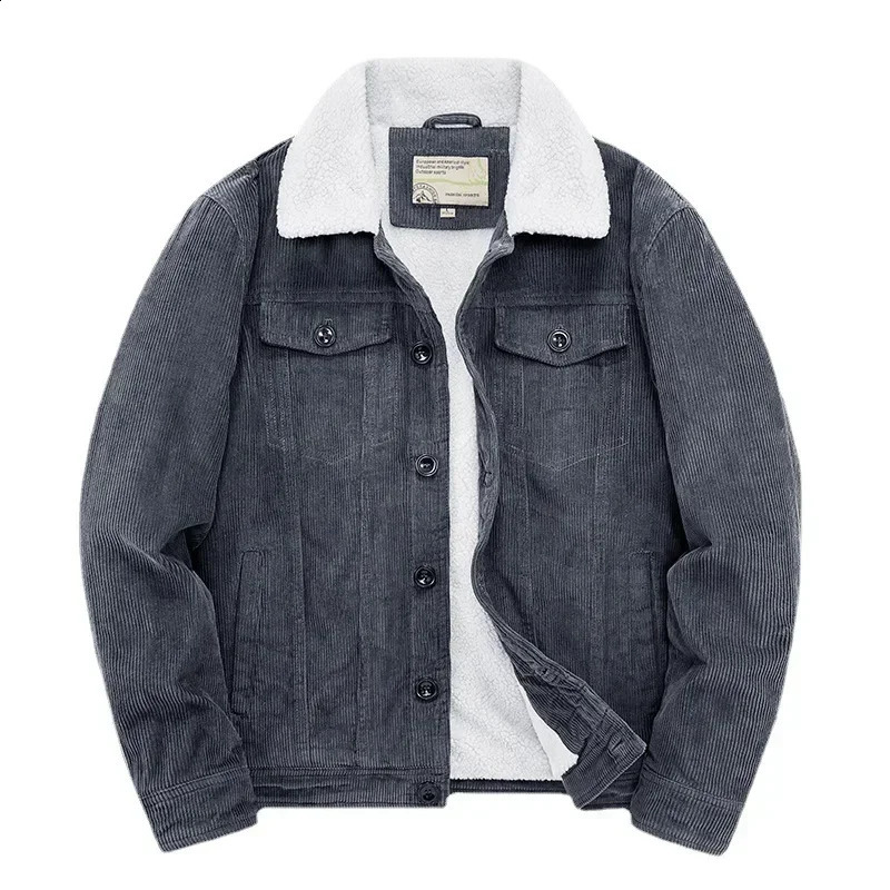 Mens cotton jacket apron warm and loose Parka Corduroy short mens solid zipper windproof winter wool 240819