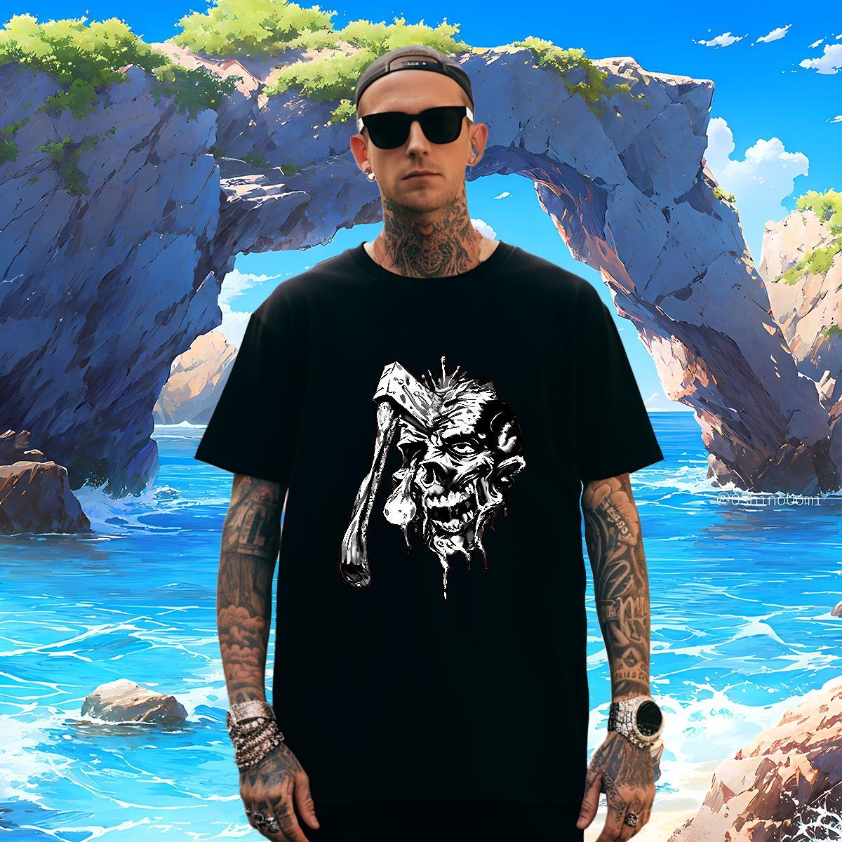 T Shirt For Man 230g 100% Cotton scary High Street Hip Hop Breathable Short Sleeve Custom Big Size Men Tops Tees Classic Casual Brand Clothings