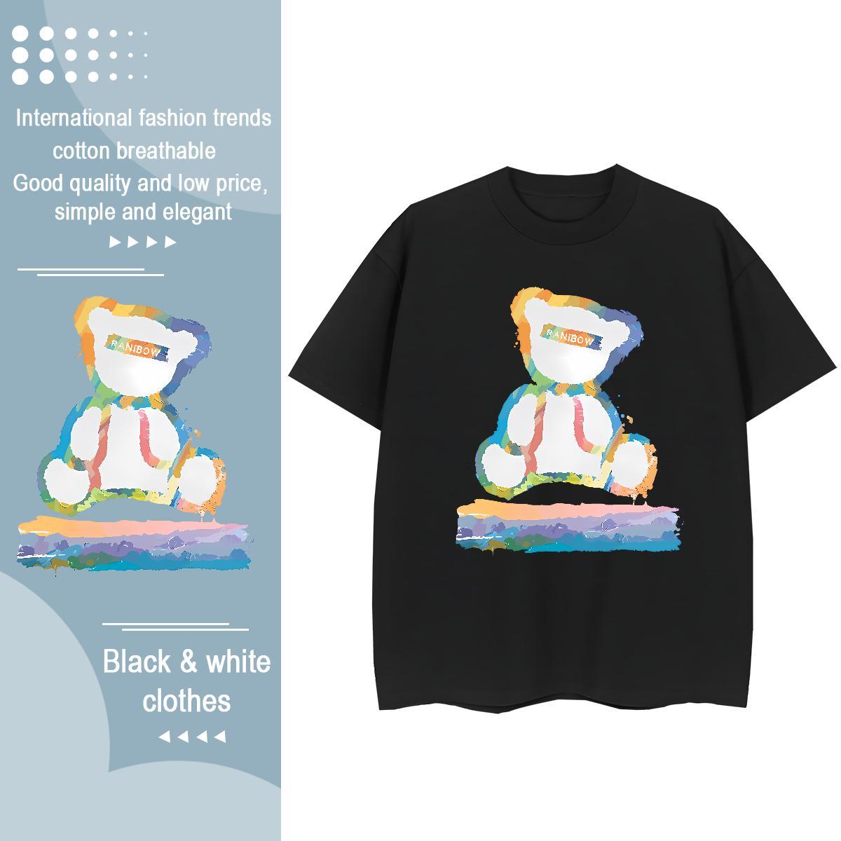 2024 DIY Couples T Shirts Hip Hop Crew Neck Polos Female 230g Cotton bear Anime Print T-Shirts for Women