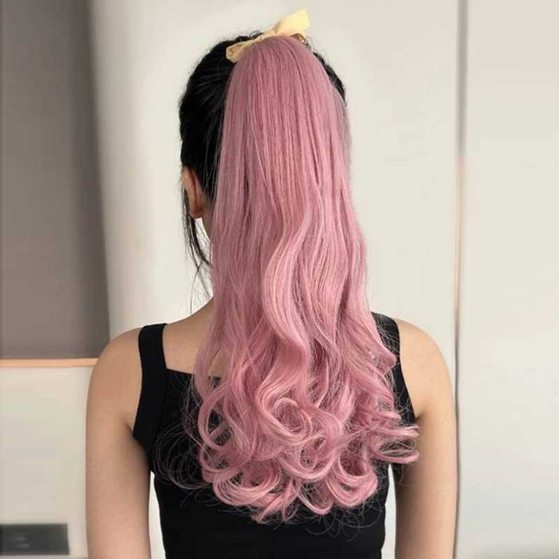 Newly synthesized lace ponytail hair extension fake tail natural hair clip pink ponytail curly organic womens wig W240817