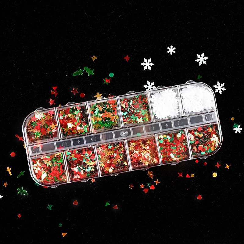 1Box Holographic Christmas Nail Sequins Snowflakes Tree Stars Iridescent Flake Nail Glitter Laser Sparkly Confetti GlitterXJ240815