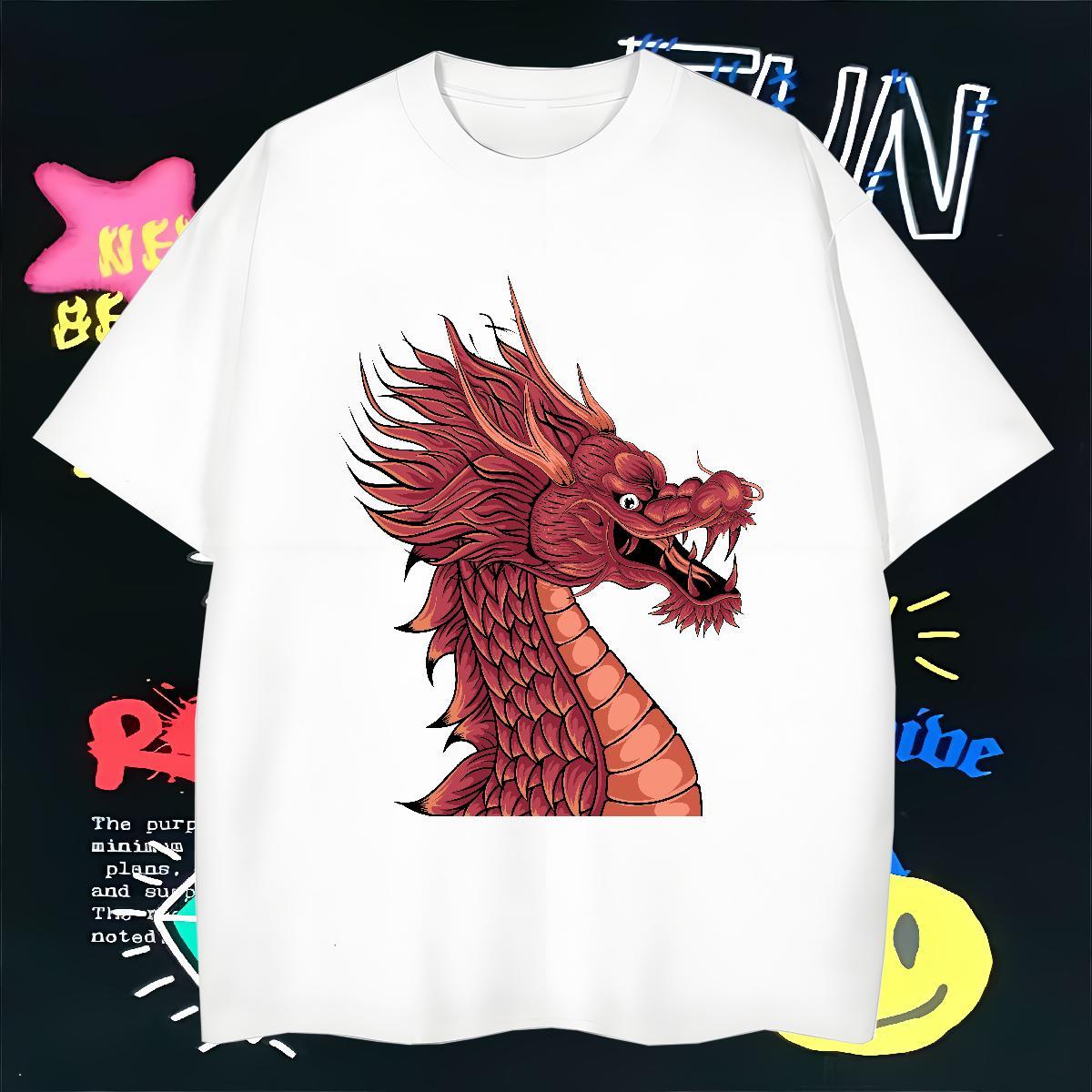 Mens T Shirts 230g 100% Cotton dragon head High Street Hip Hop Breathable Short Sleeve Custom Print Oversized Men Clothes T-Shirt Stylist TOP Quality 