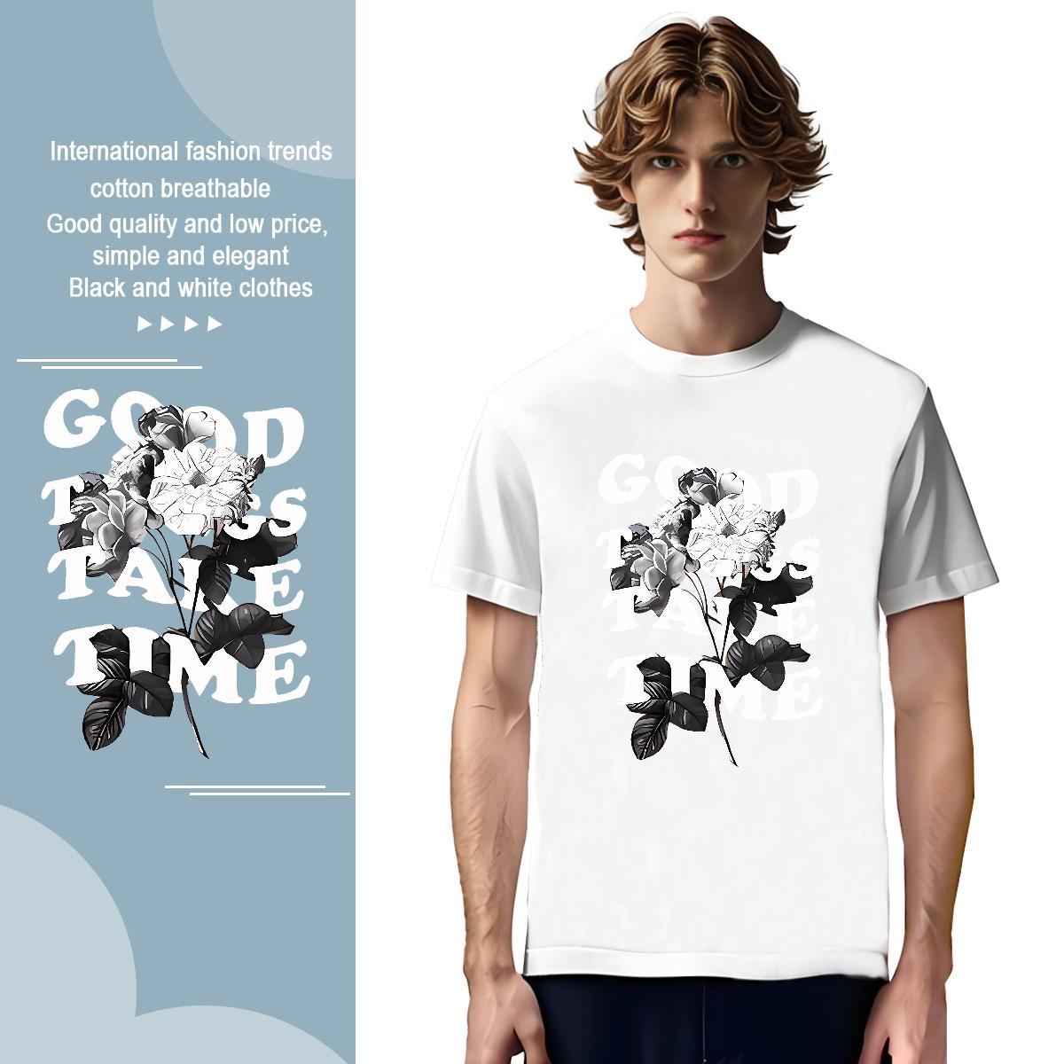 T-Shirts 230g Cotton flower Anime Printing Street Short Sleeve Soft Asian Size Tshirts Custom Loose Fit Tops Tees